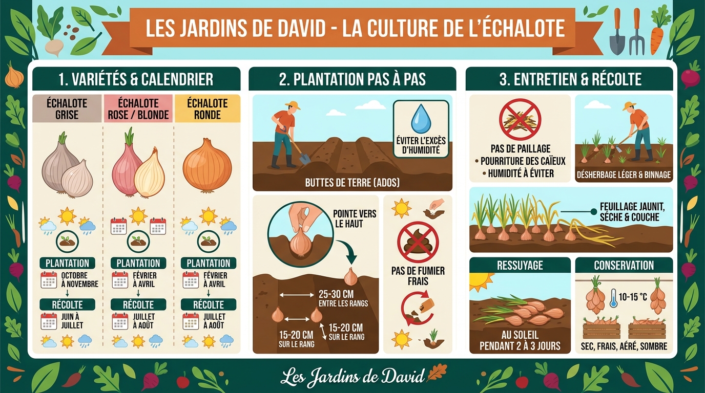 Plantation et récolte des échalotes au potager