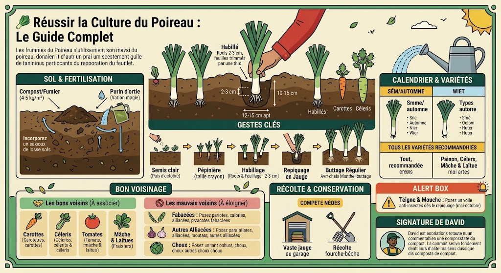 Culture et repiquage de poireaux au potager